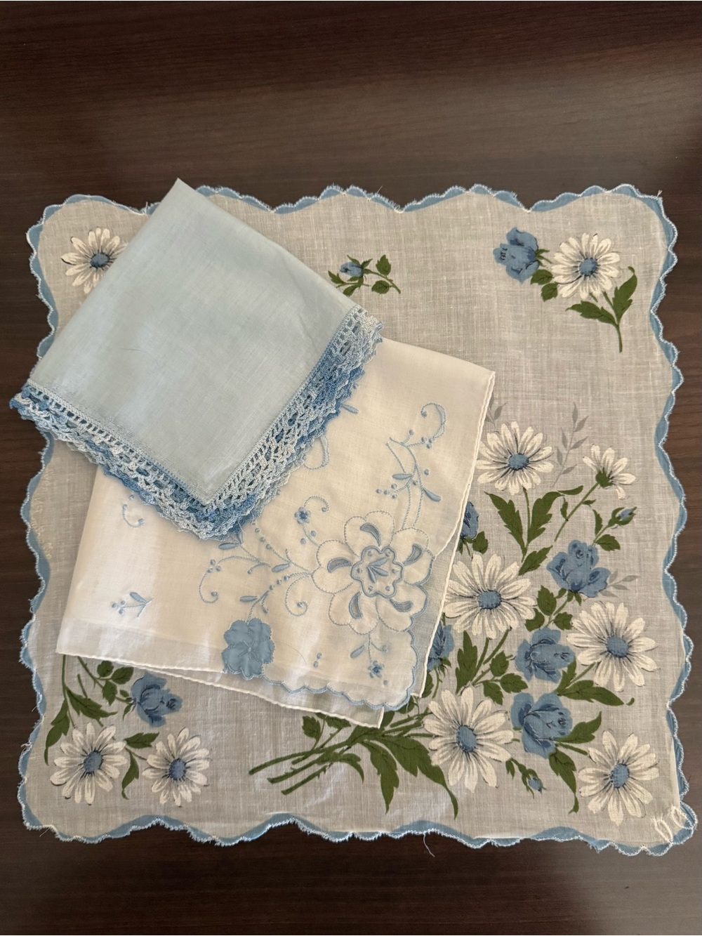 Vintage Set of 3 Blue Handkerchiefs - Gorgeous Set! - Picture 7 of 7